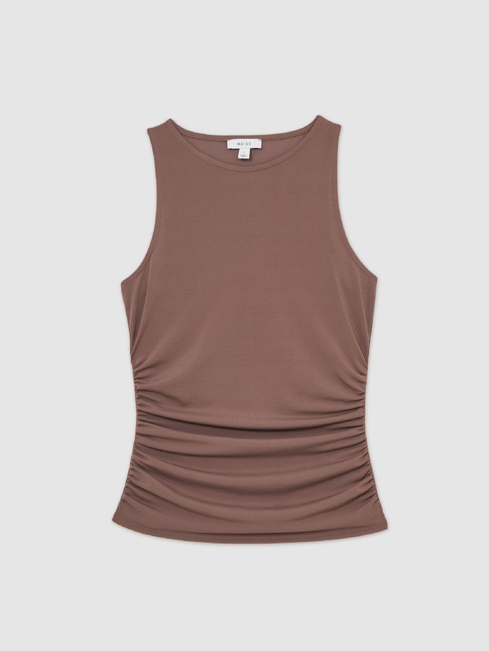 Reiss Ruched-Side Jersey Top In Mink