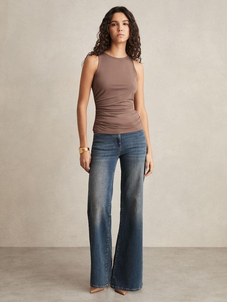 reiss Ruched-Side Jersey Top in Mink