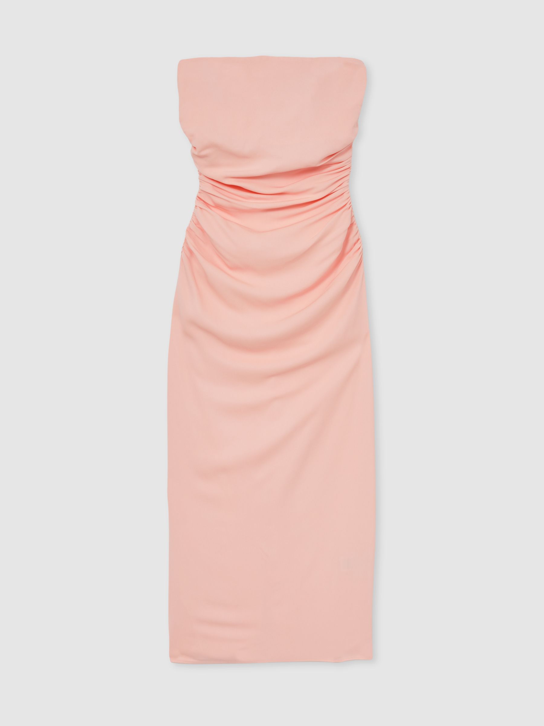 Reiss Ruched Strapless Bodycon Dress In Pink