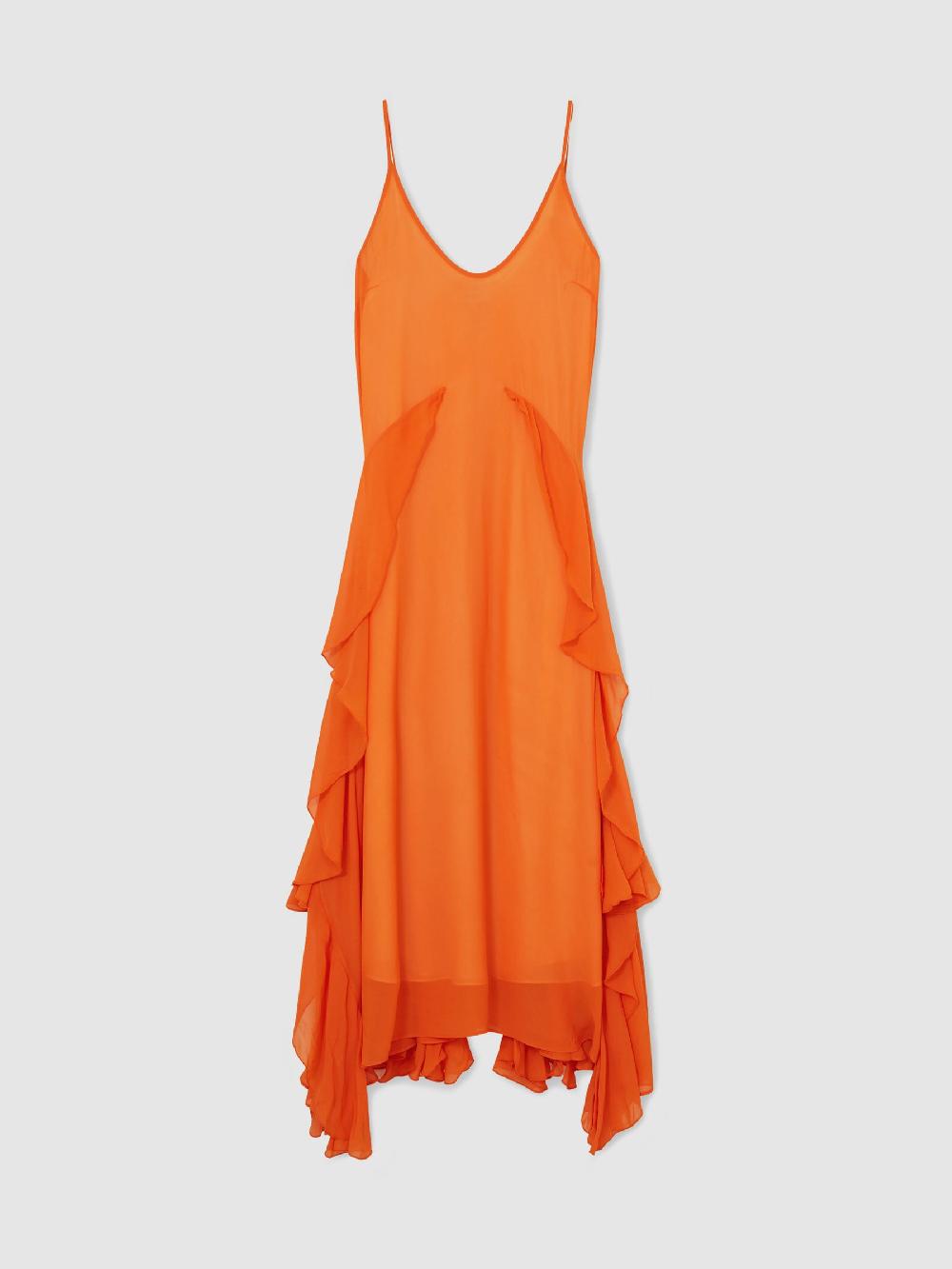 Reiss Ruffle Detail Maxi Dress In Orange