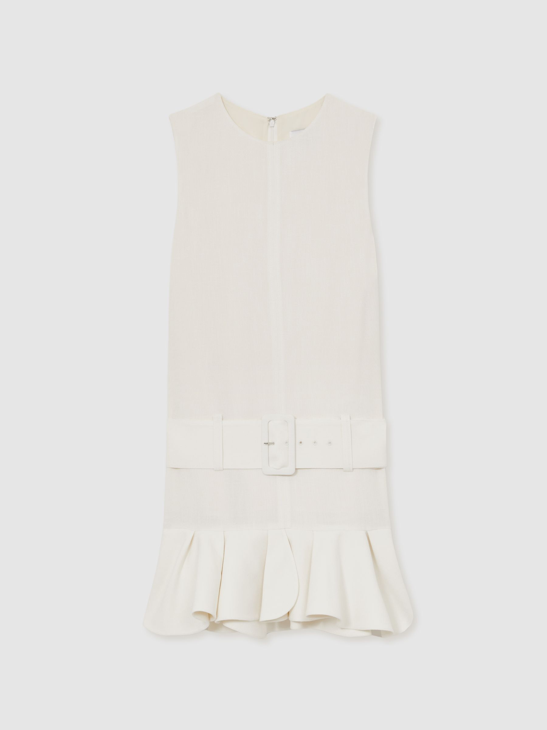 Reiss Ruffle Hem Belted Mini Dress In Ivory