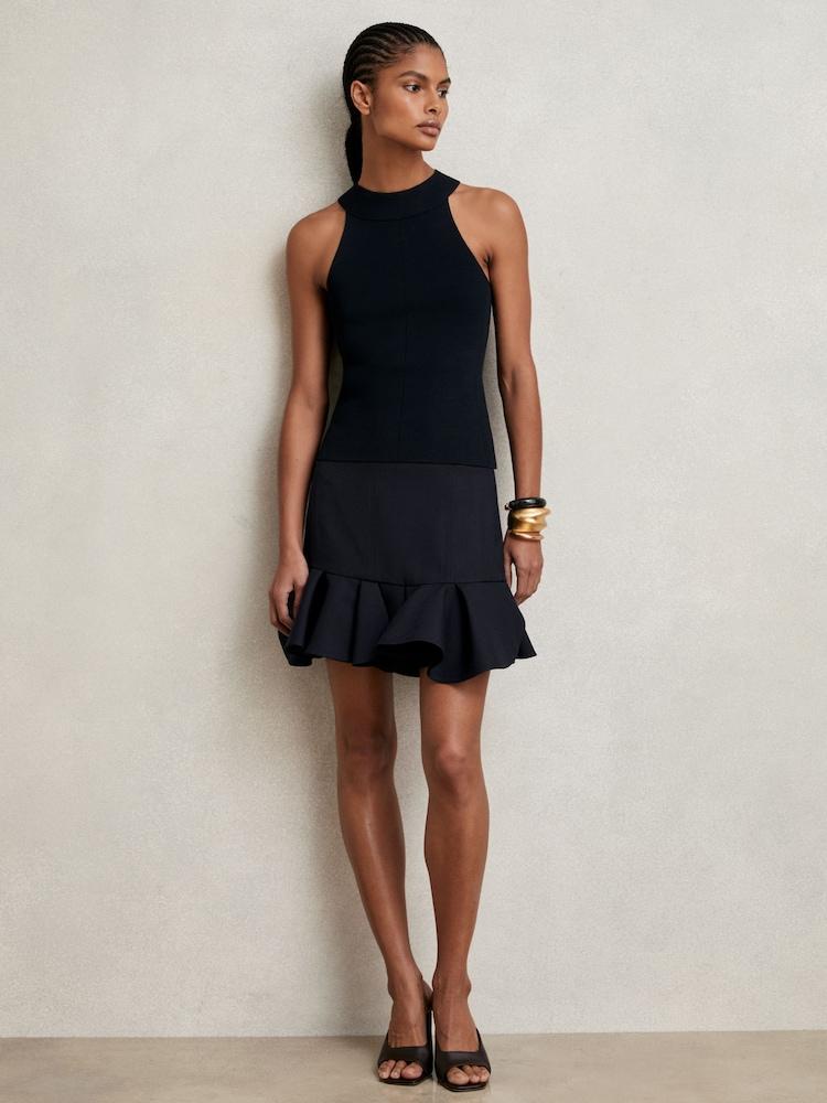 reiss Ruffle-Hem Mini Skirt in Navy