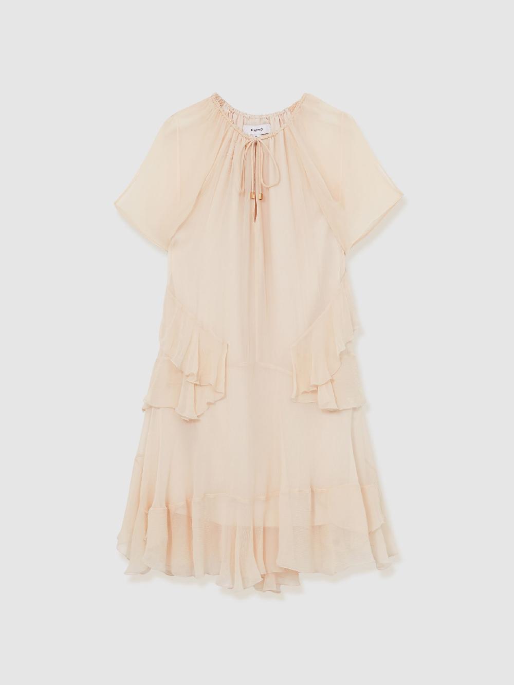 Reiss Ruffle Mini Dress In Pink