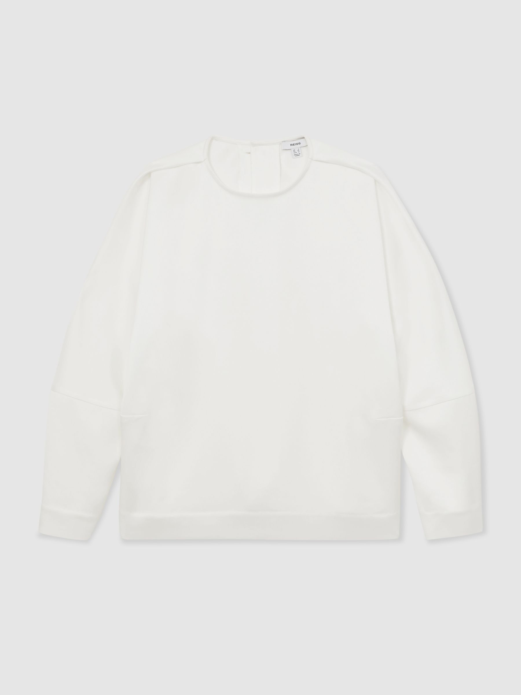 Reiss Satin Button-Back Long-Sleeve Top In Ivory