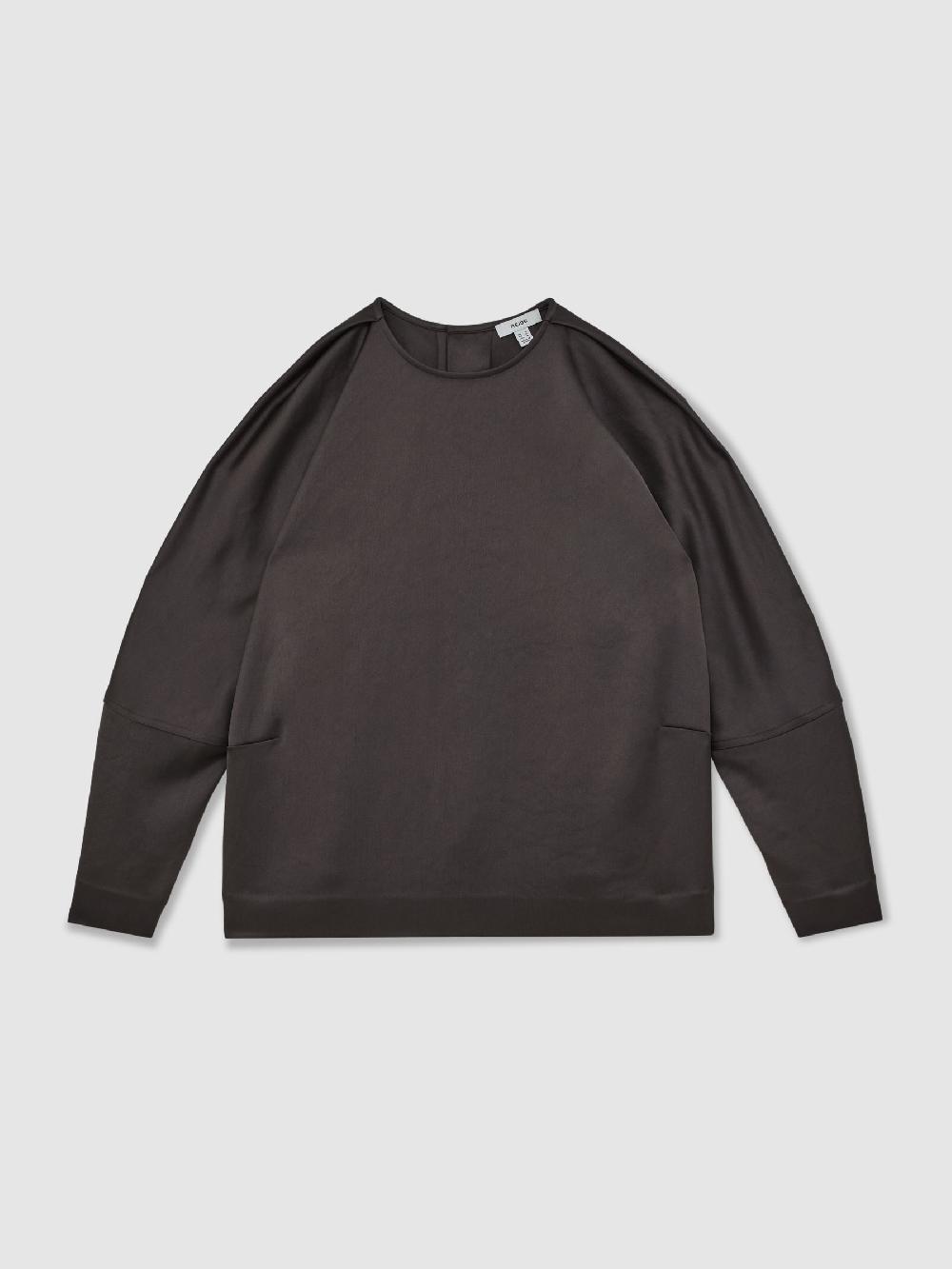 Reiss Satin Button-Back Long-Sleeve Top In Mauve