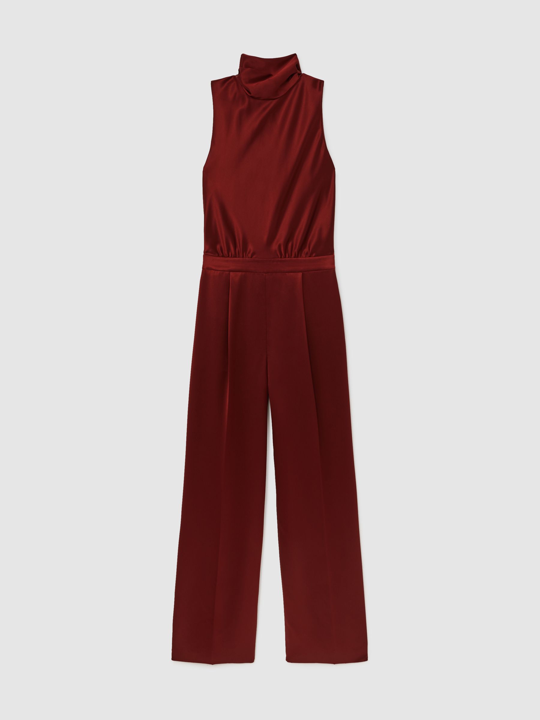 Reiss Satin Cape-Sash Jumpsuit In Dark Red