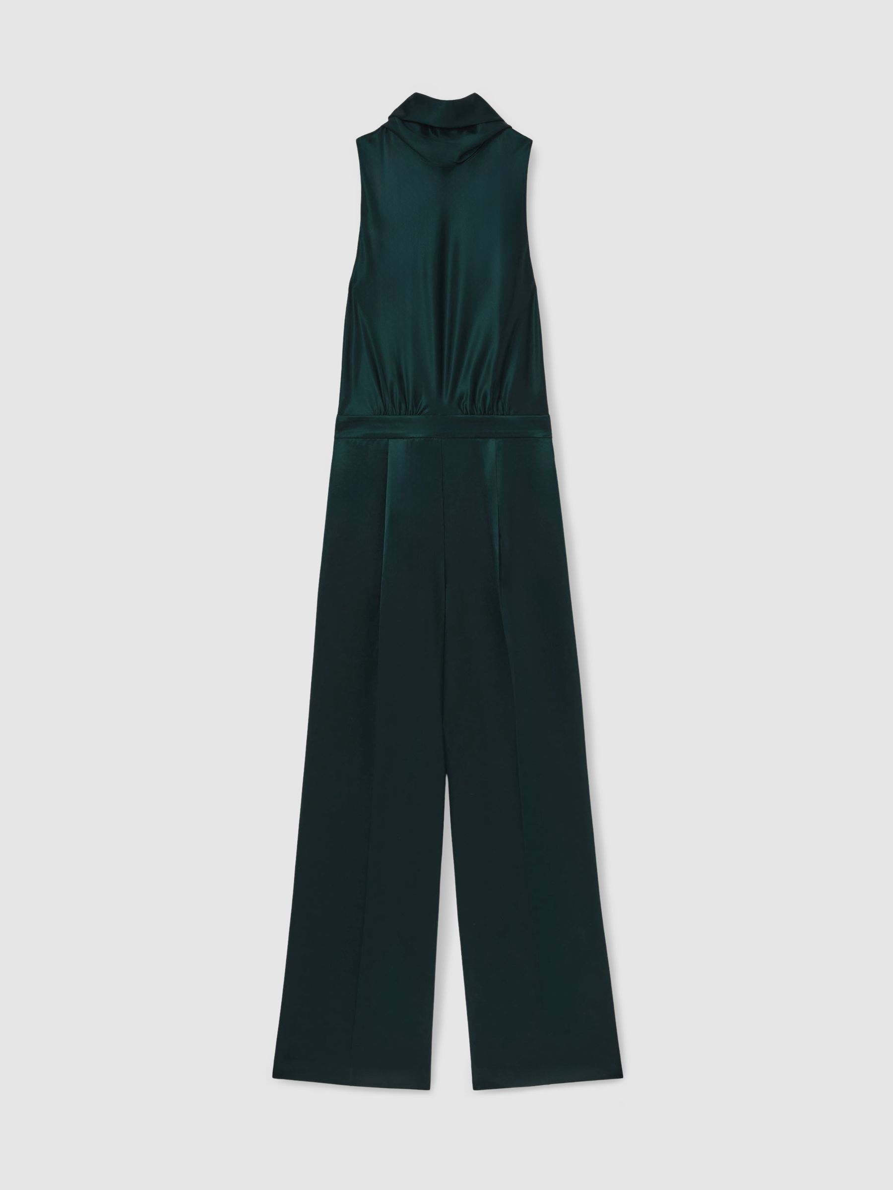 Reiss Satin Cape-Sash Jumpsuit In Teal Green