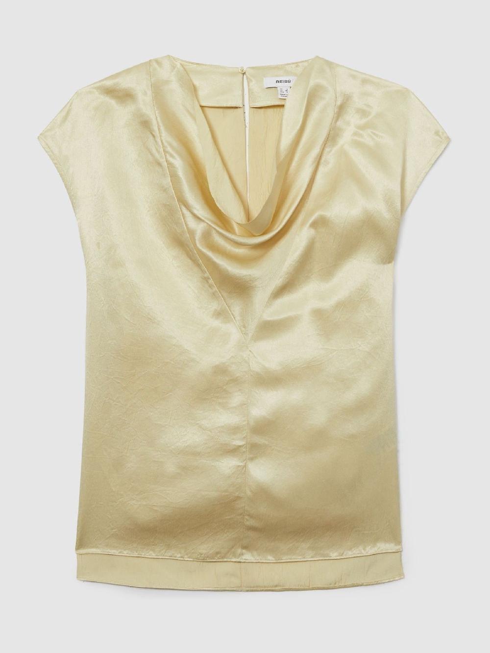 Reiss Satin Cowl-Neck Top In Cream