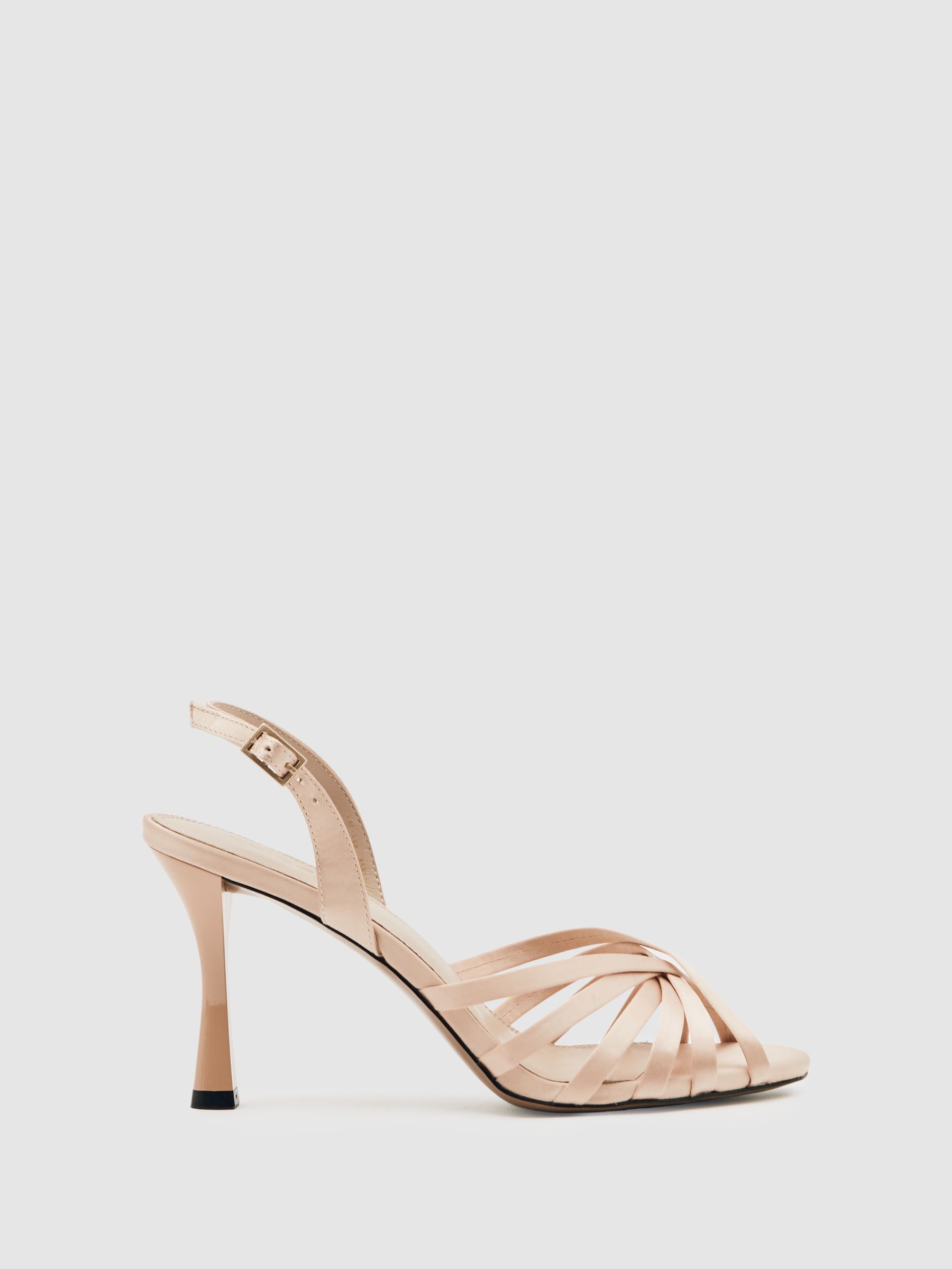 Reiss Satin Cross-Strap Heeled Sandals In Neutral