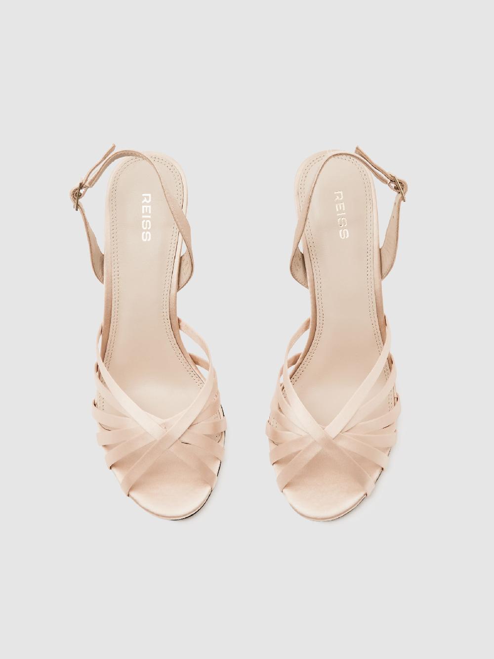 Reiss Satin Cross-Strap Heeled Sandals In Neutral