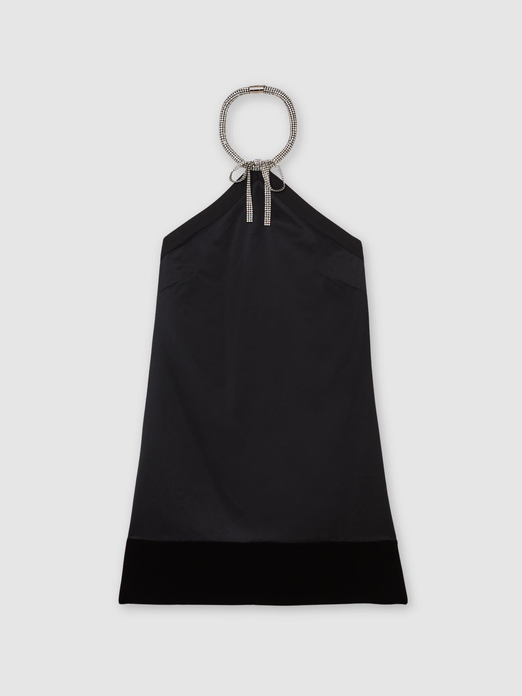 Reiss Satin Crystal-Necklace Mini Dress In Black