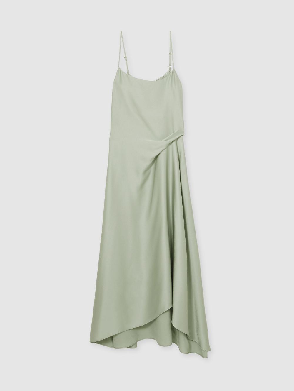 Reiss Satin Drape-Detail Slip Dress In Sage