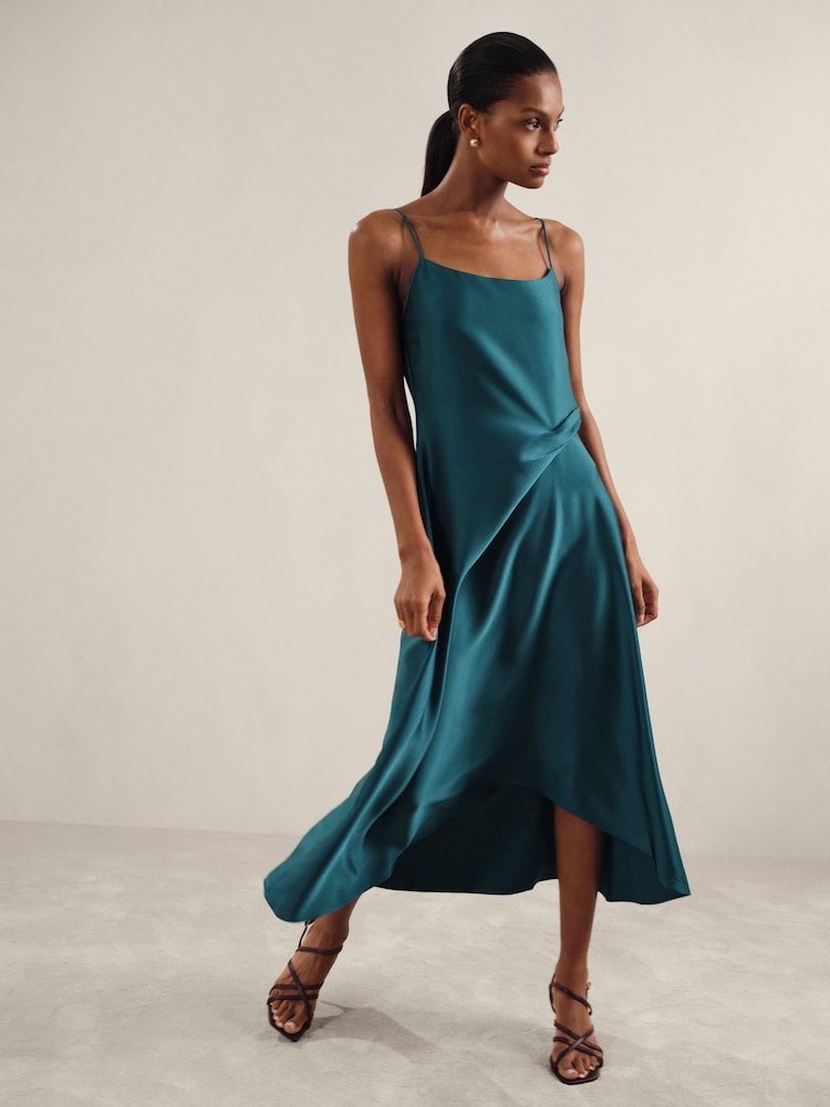 reiss Satin Drape-Detail Slip Dress in Teal