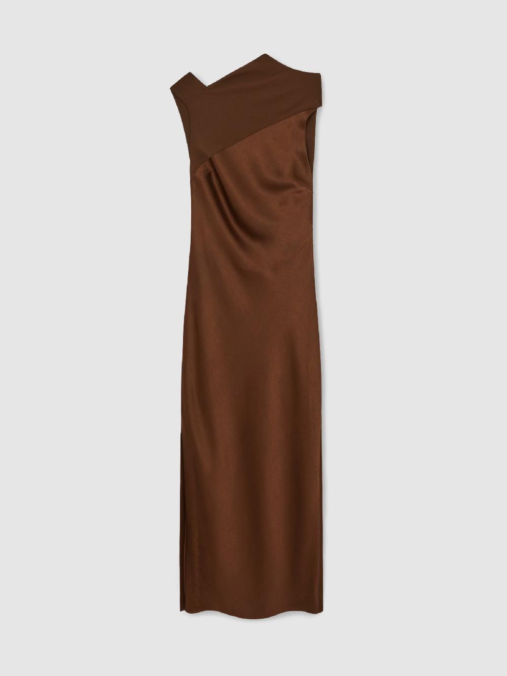 Reiss Satin Draped Open-Back Dress In Bronze
