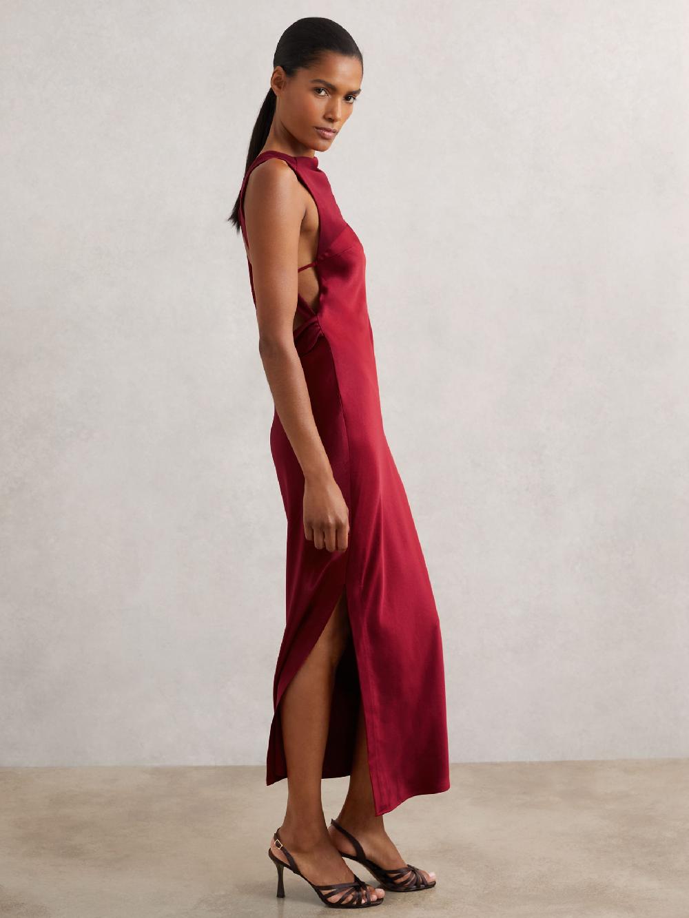 Reiss Satin Draped Open-Back Dress In Red