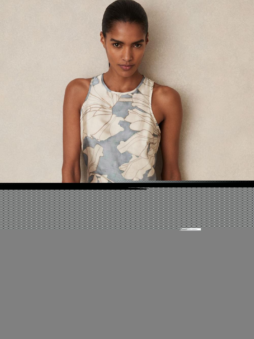 Reiss Satin Floral Drape Midi Dress In Blue