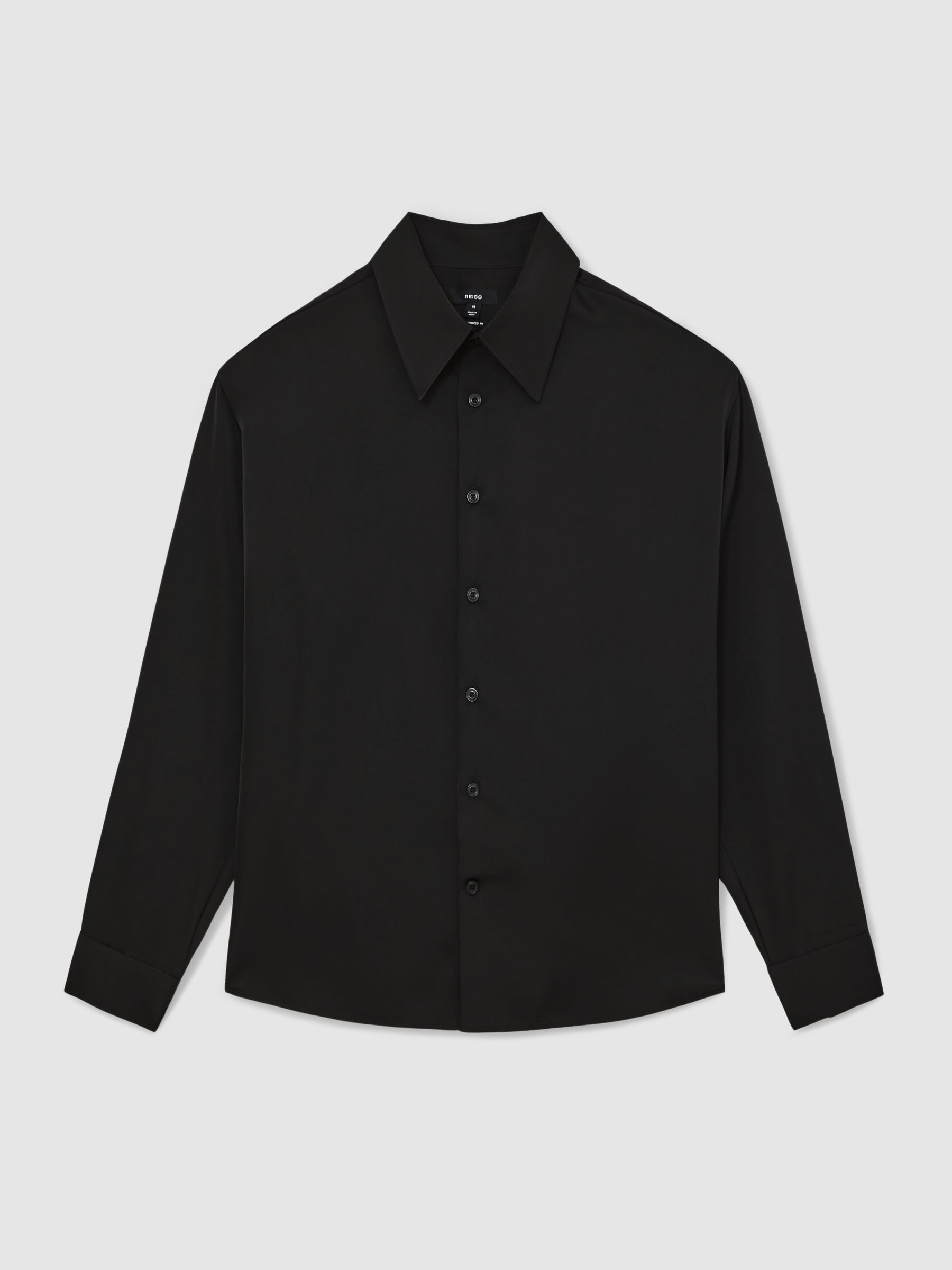 Reiss Satin Long-Sleeve Shirt In Black