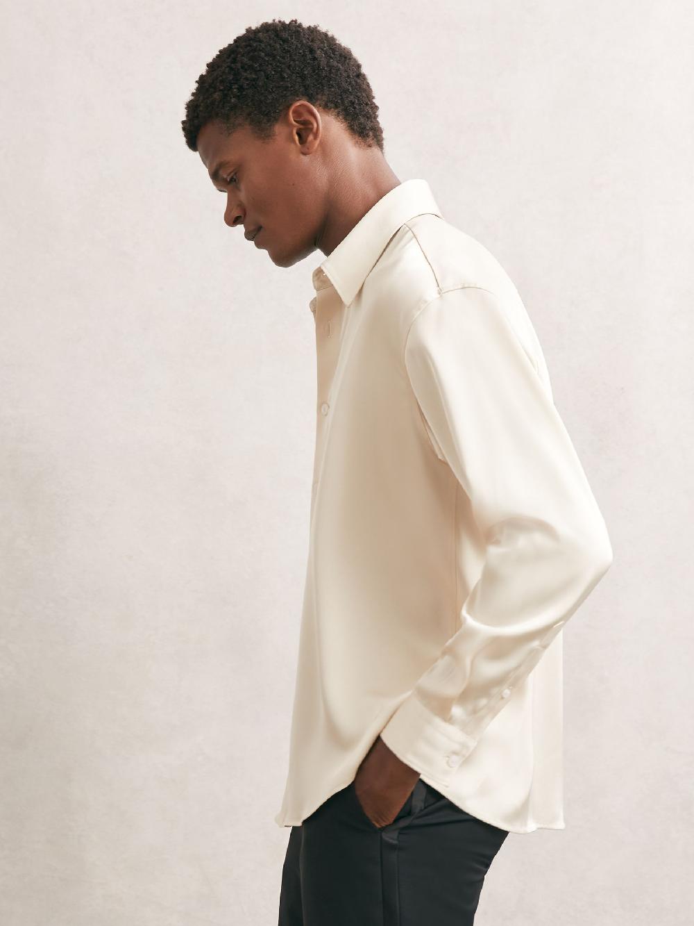 Reiss Satin Long-Sleeve Shirt In Champagne