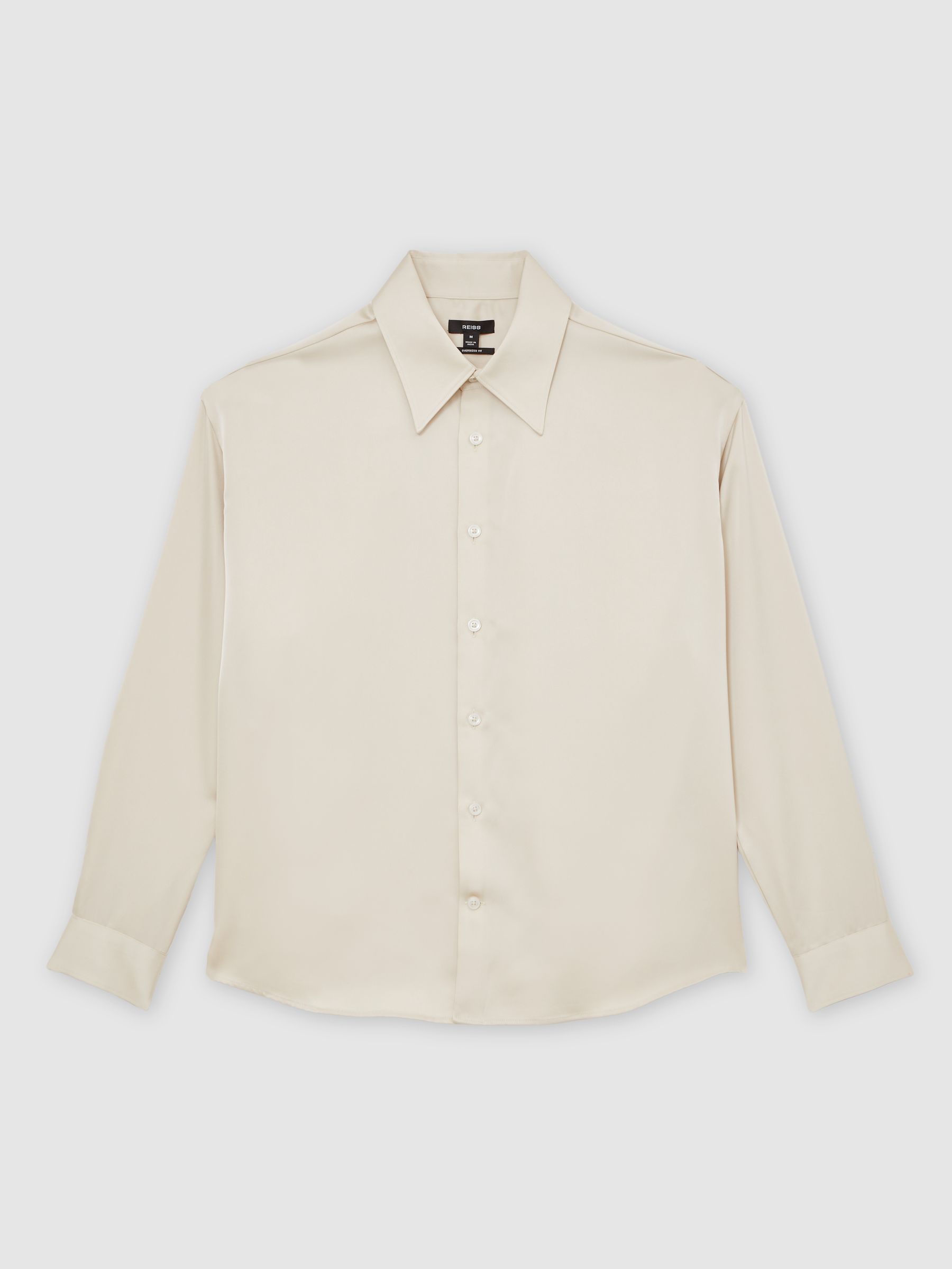 Reiss Satin Long-Sleeve Shirt In Champagne