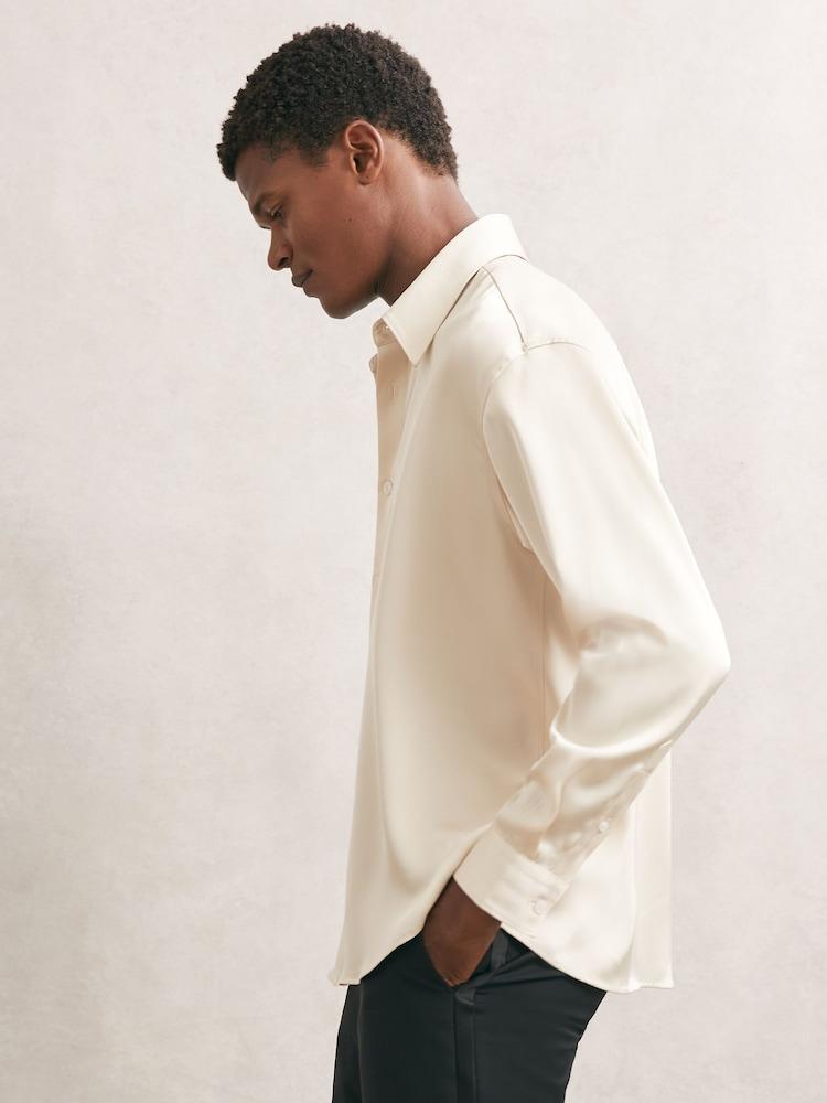 reiss Satin Long-Sleeve Shirt in Champagne