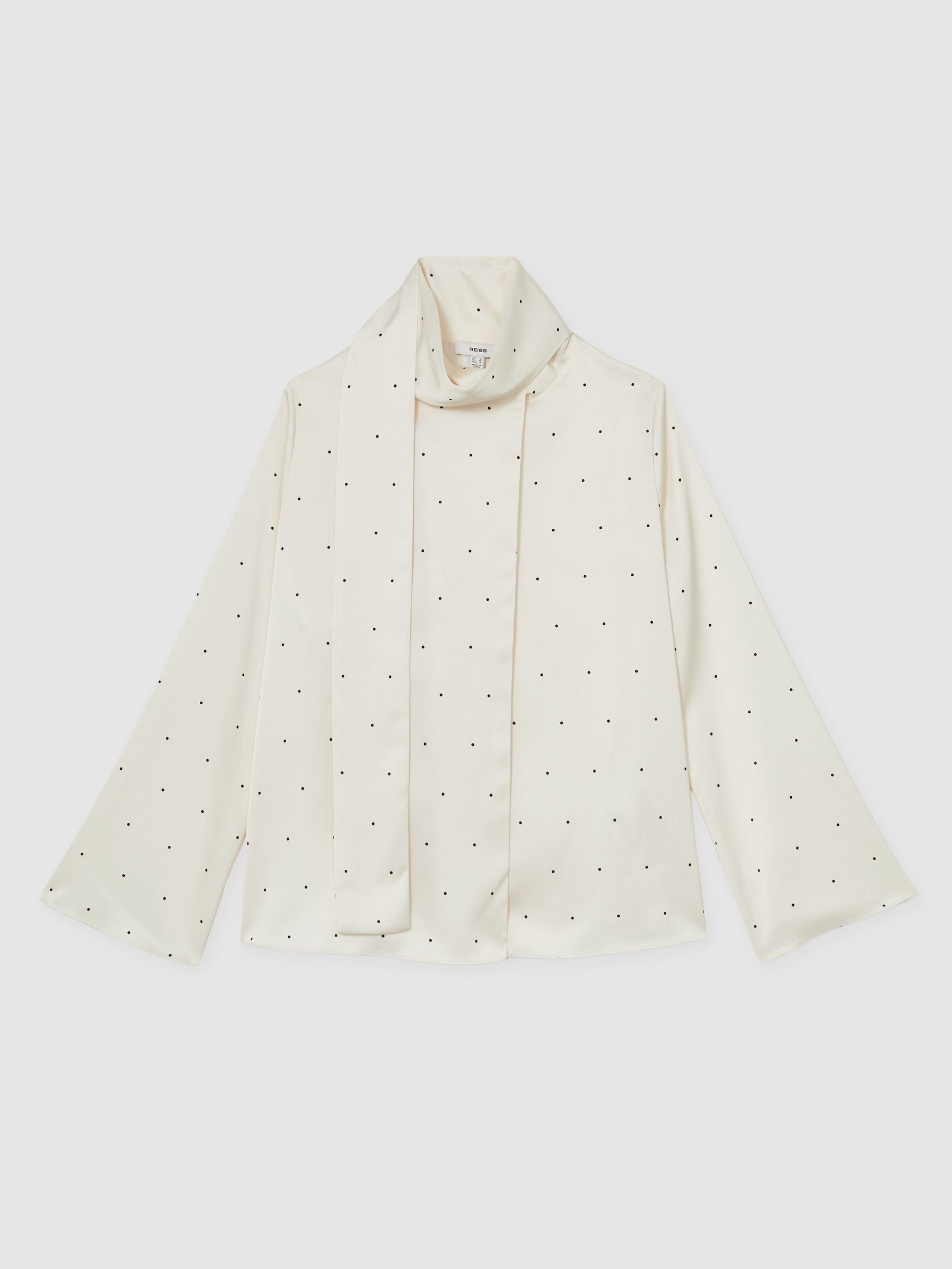 Reiss Satin Polka Dot Tie Neck Blouse In Ivory