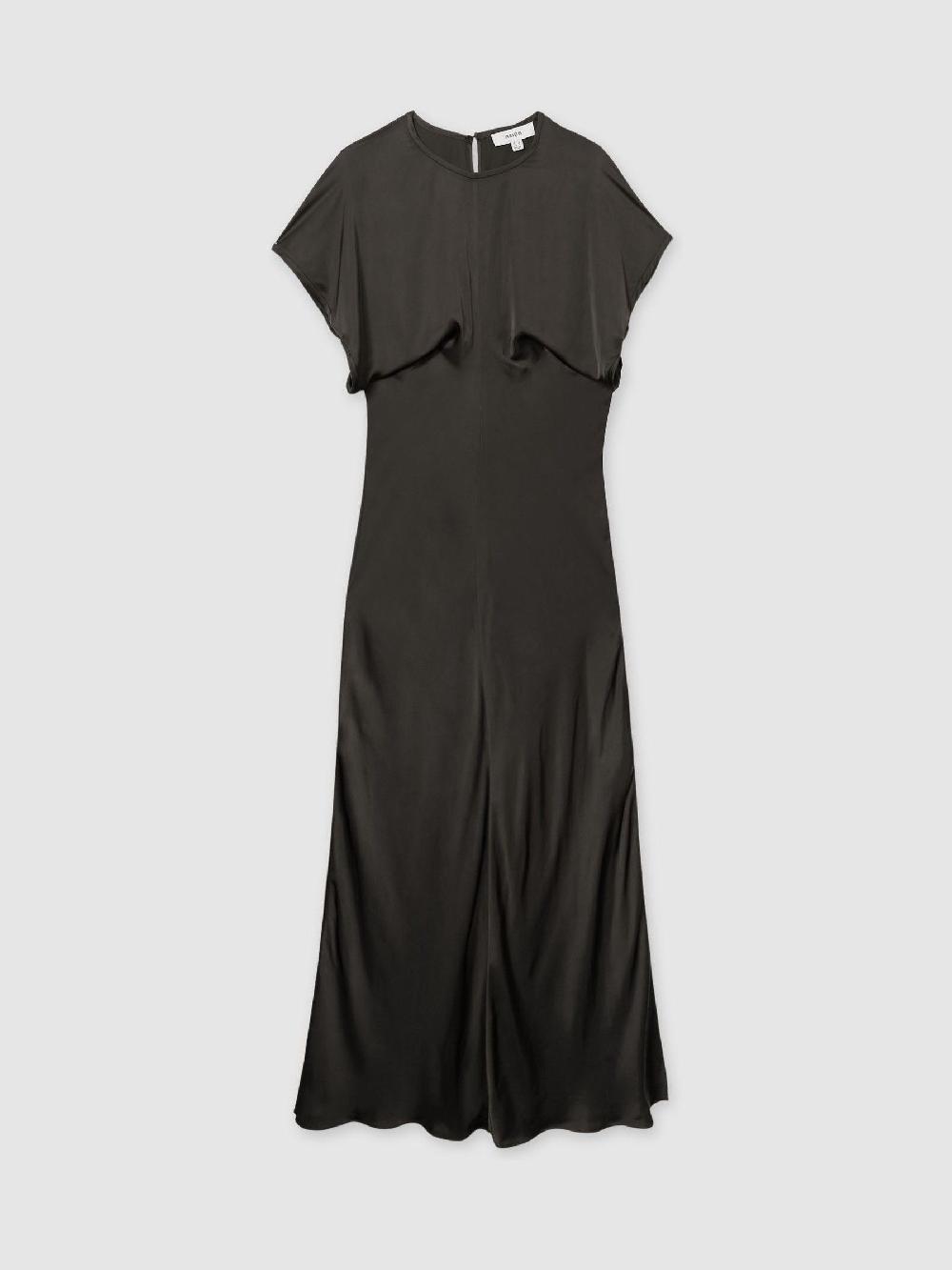 Reiss Satin Short-Sleeve Midi Dress In Charcoal