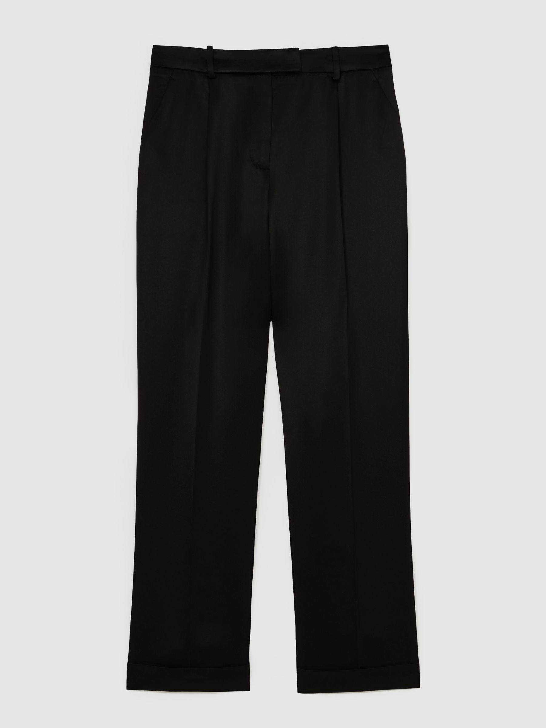 Reiss Satin Tapered Trousers In Black