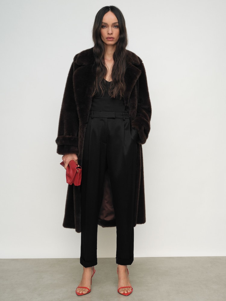 reiss Satin Tapered Trousers in Black