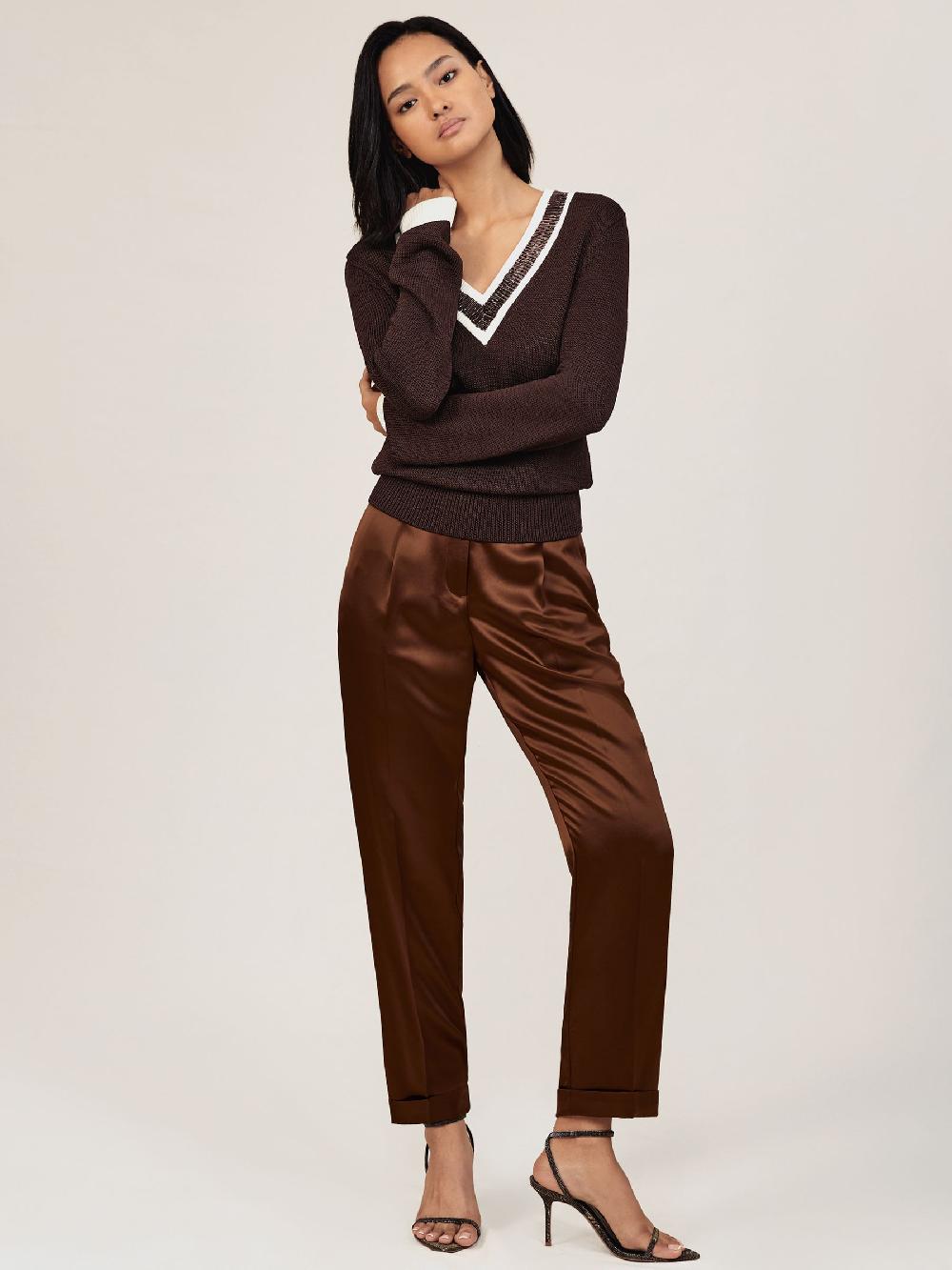 Reiss Satin Tapered Trousers In Bronze