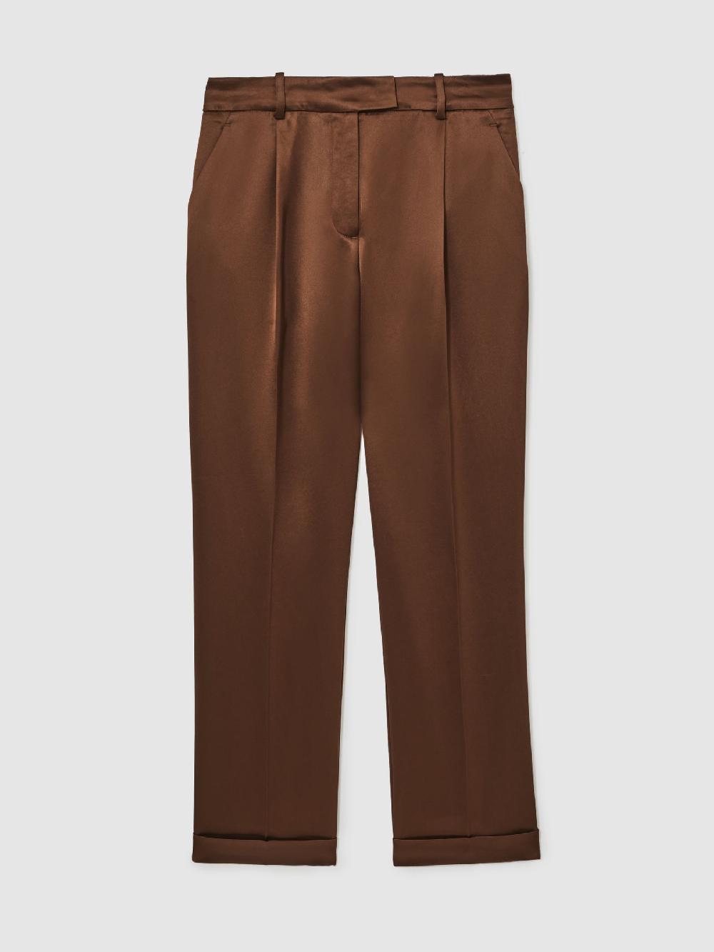 Reiss Satin Tapered Trousers In Bronze