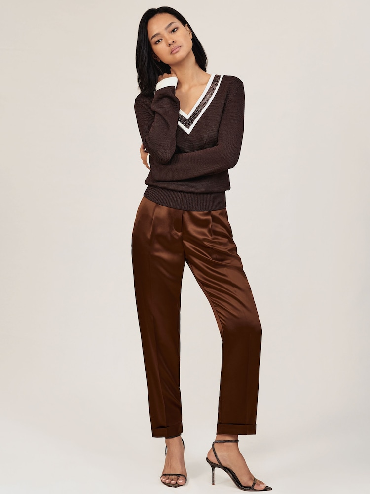 reiss Satin Tapered Trousers in Bronze