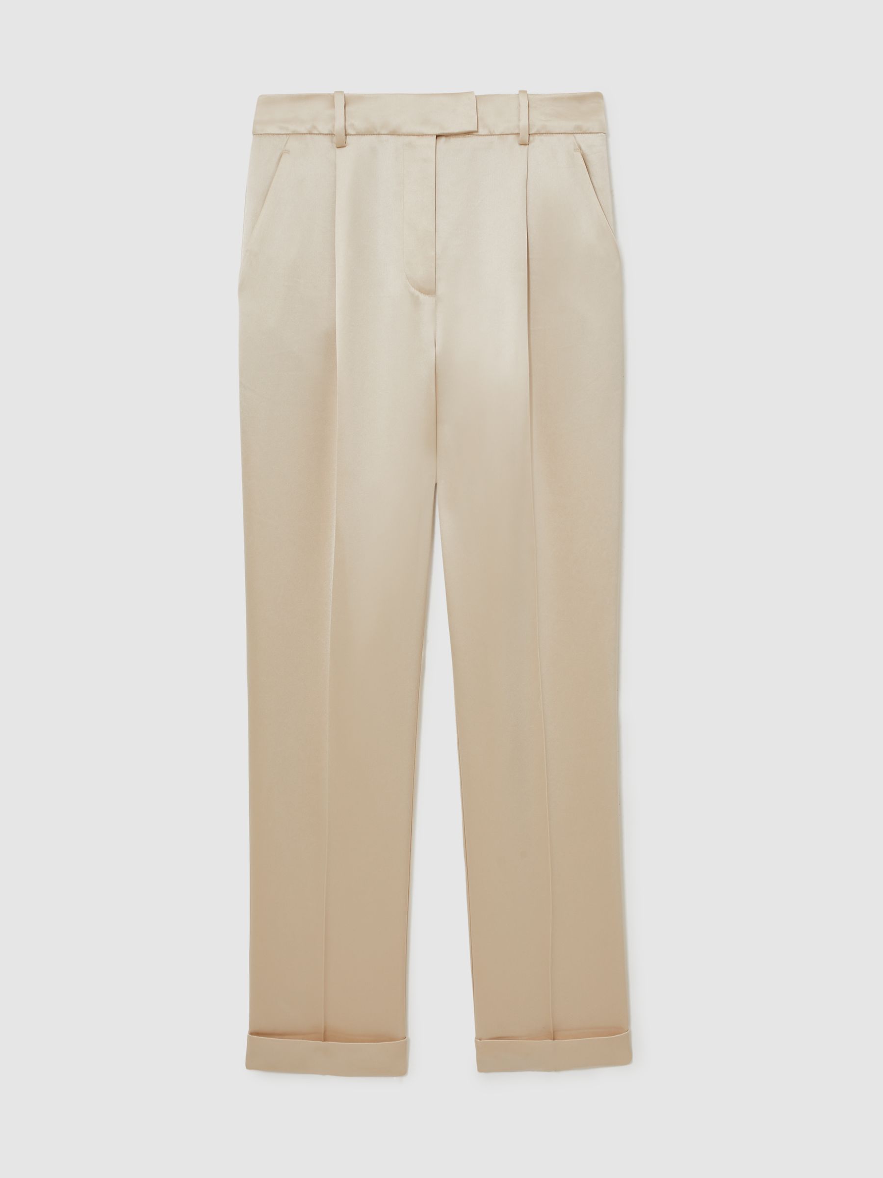Reiss Satin Tapered Trousers In Neutral