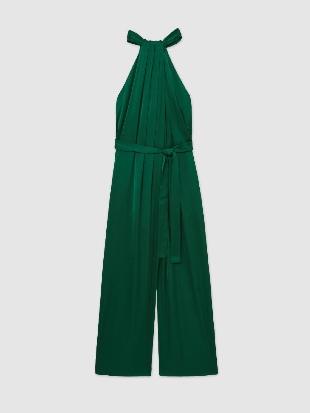 Reiss Satin Wide-Leg Draped Jumpsuit In Green