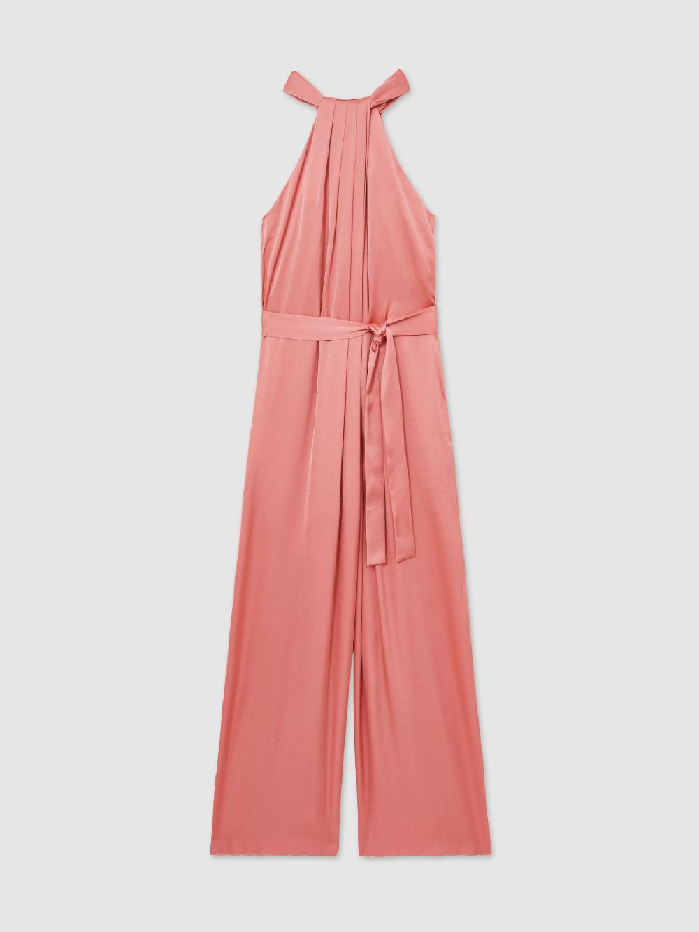 Reiss Satin Wide-Leg Draped Jumpsuit In Pink
