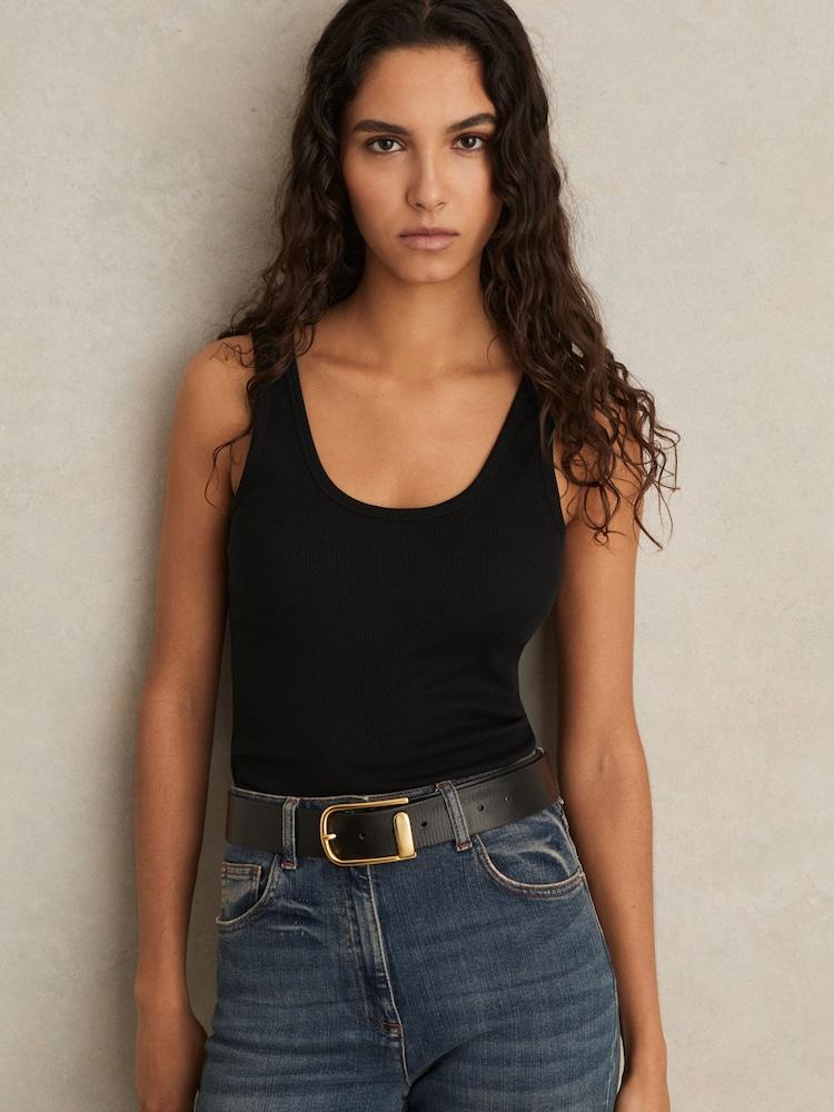 reiss Scoop Neck Jersey Vest Top in Black