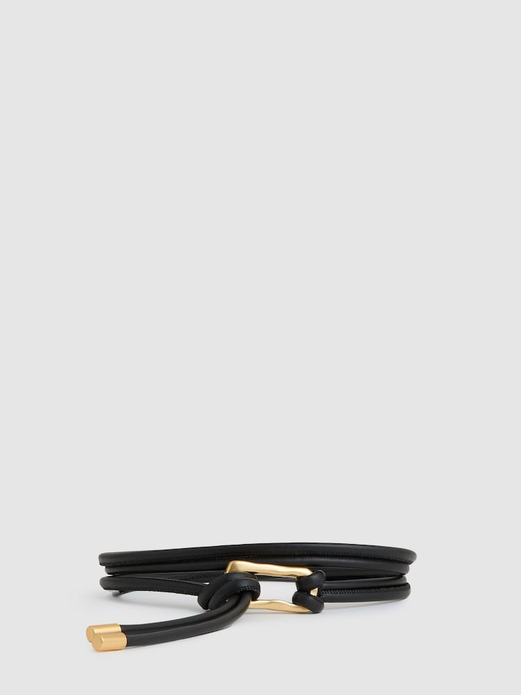 reiss Sculpted Buckle Tubular Tie Belt in Black