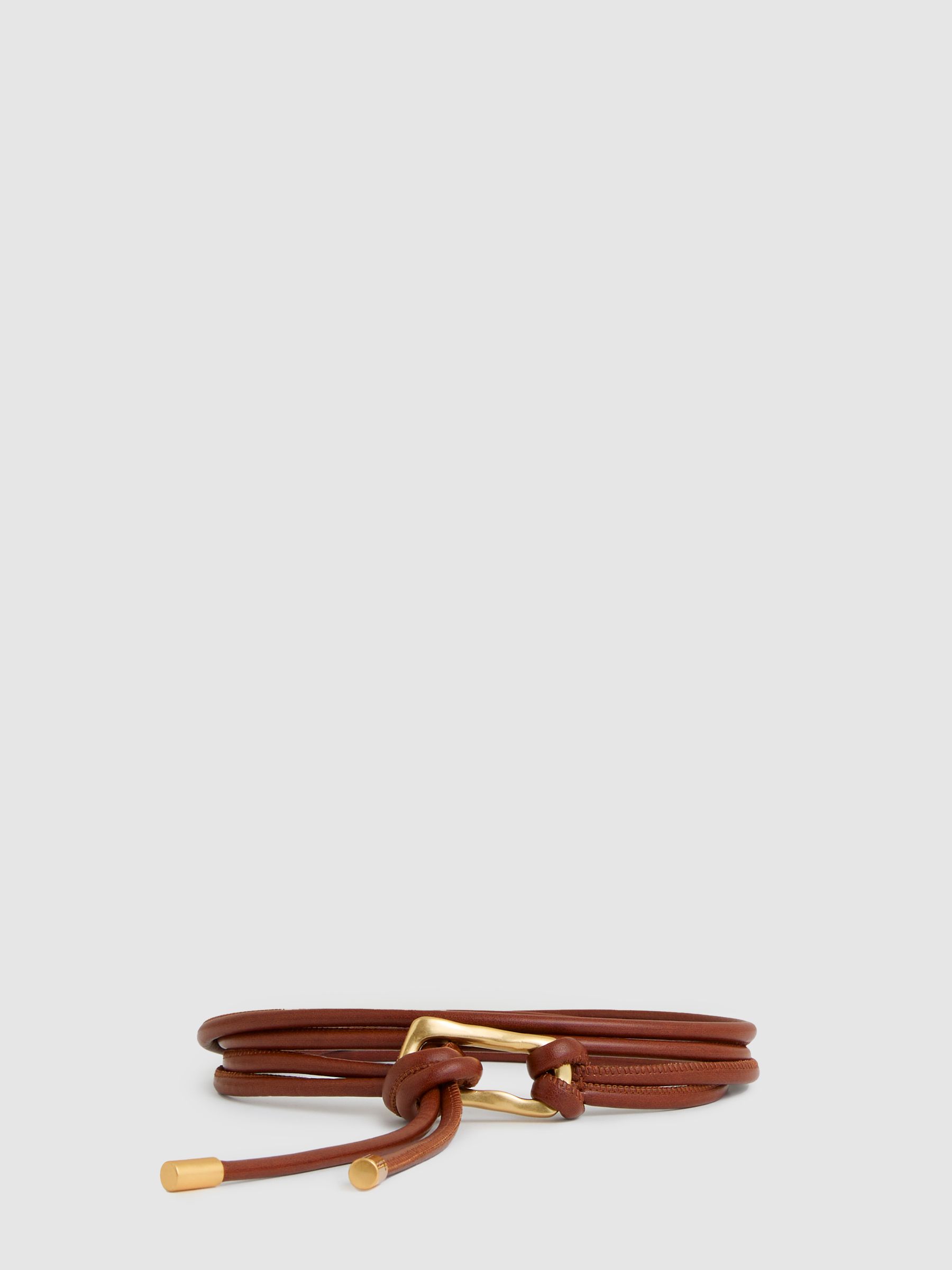 Reiss Sculpted Buckle Tubular Tie Belt In Tan