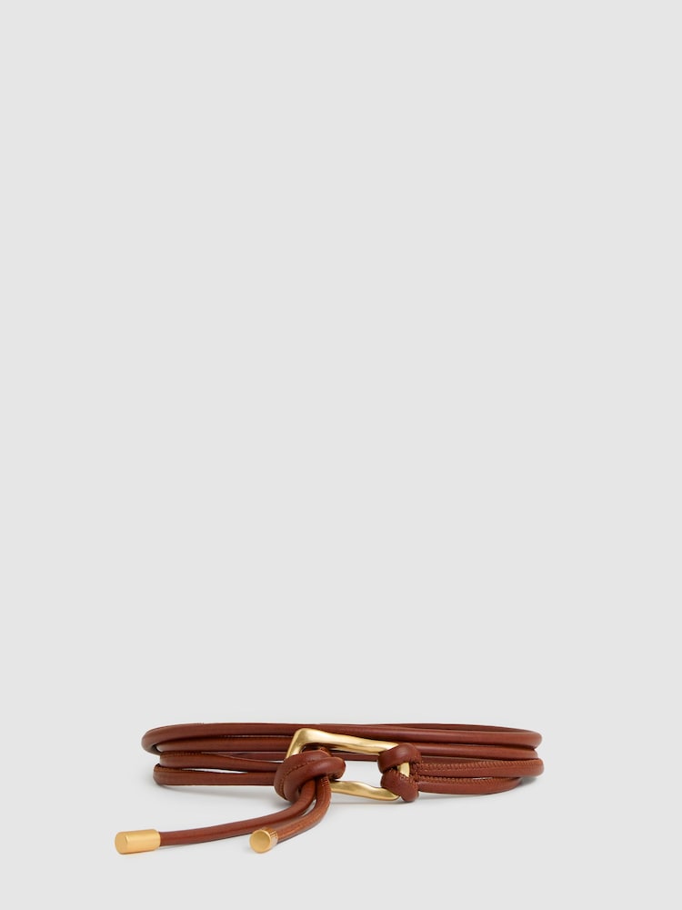 reiss Sculpted Buckle Tubular Tie Belt in Tan