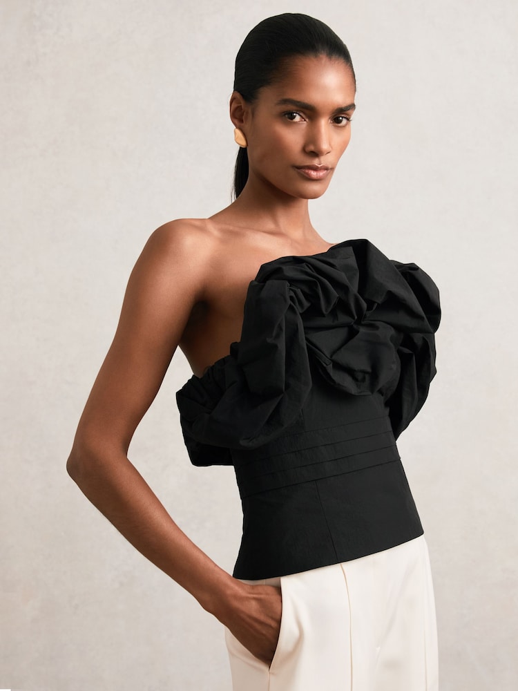 reiss Sculptural Strapless Top in Black