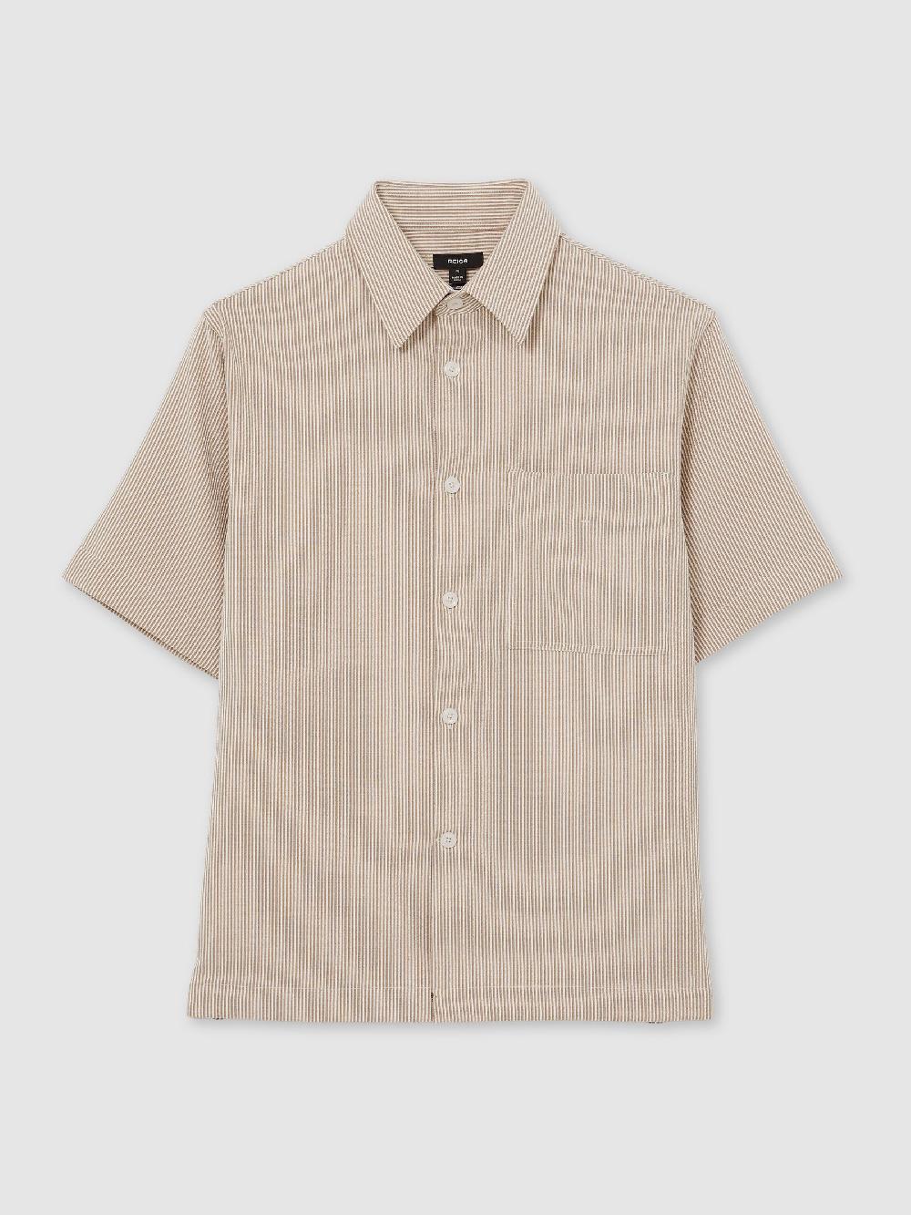 Reiss Seersucker Stripe Shirt In Oatmeal/White