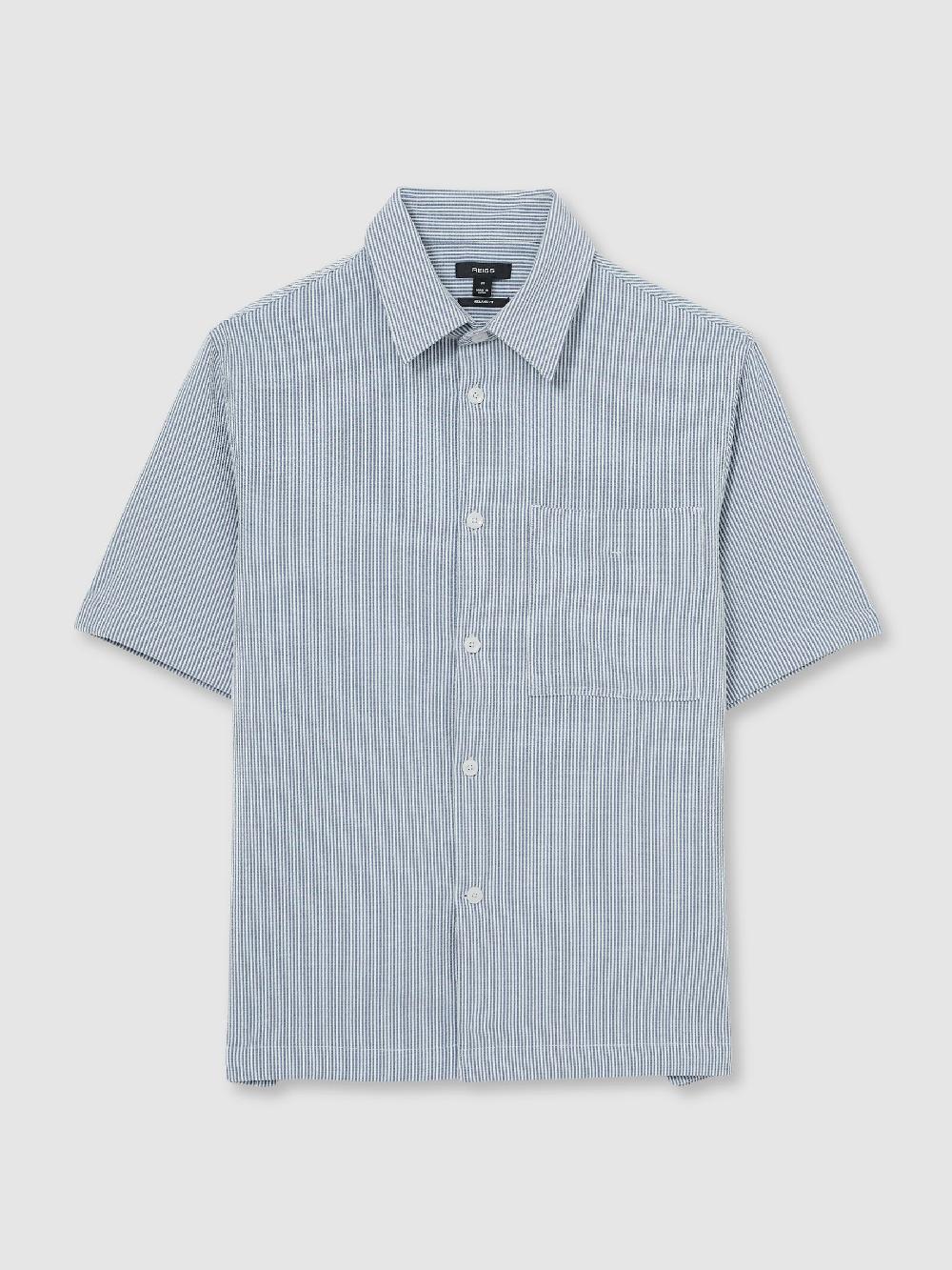 Reiss Seersucker Stripe Shirt In Soft Blue/White