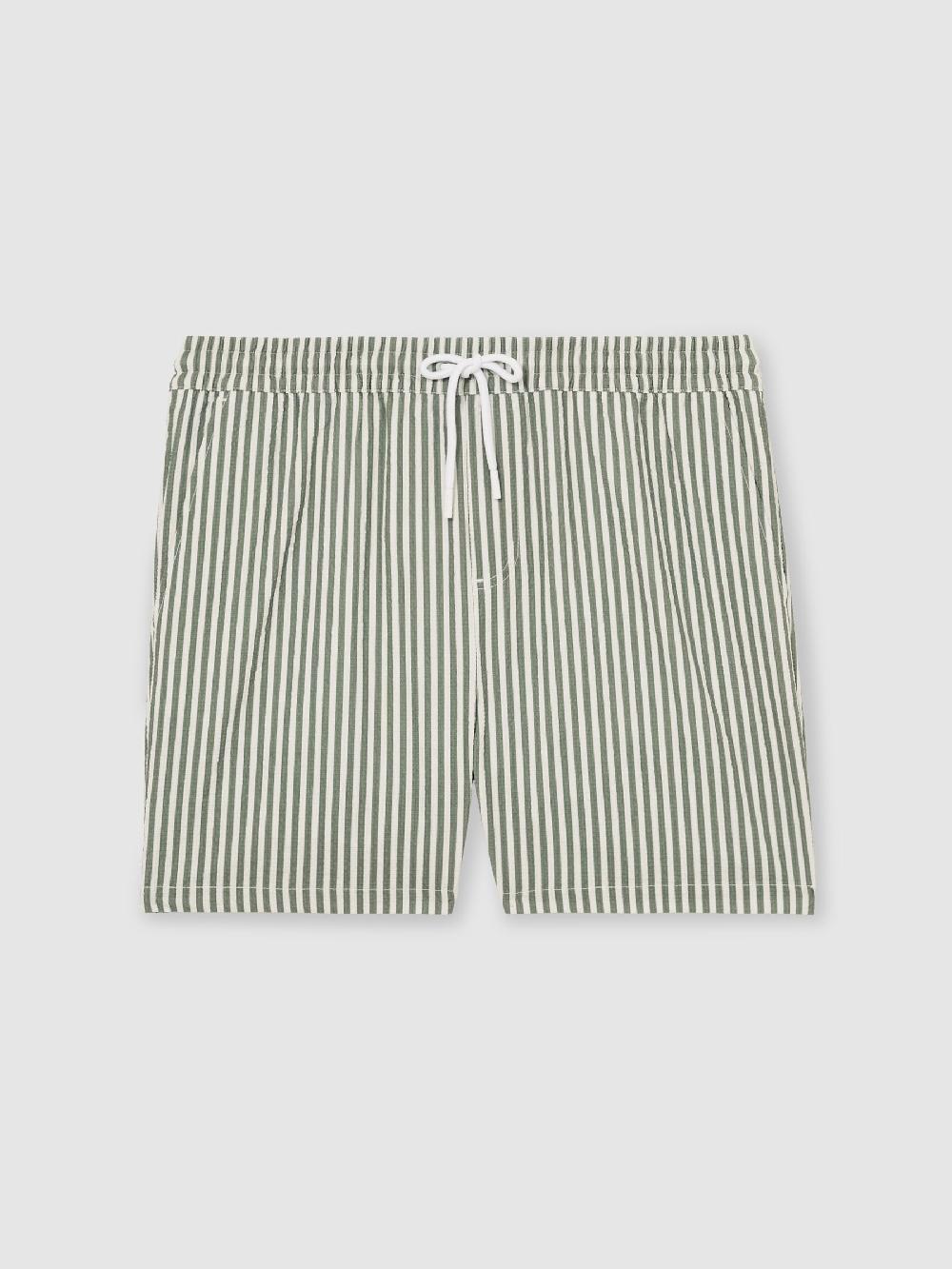 Reiss Seersucker Stripe Swim Shorts In Sage/White