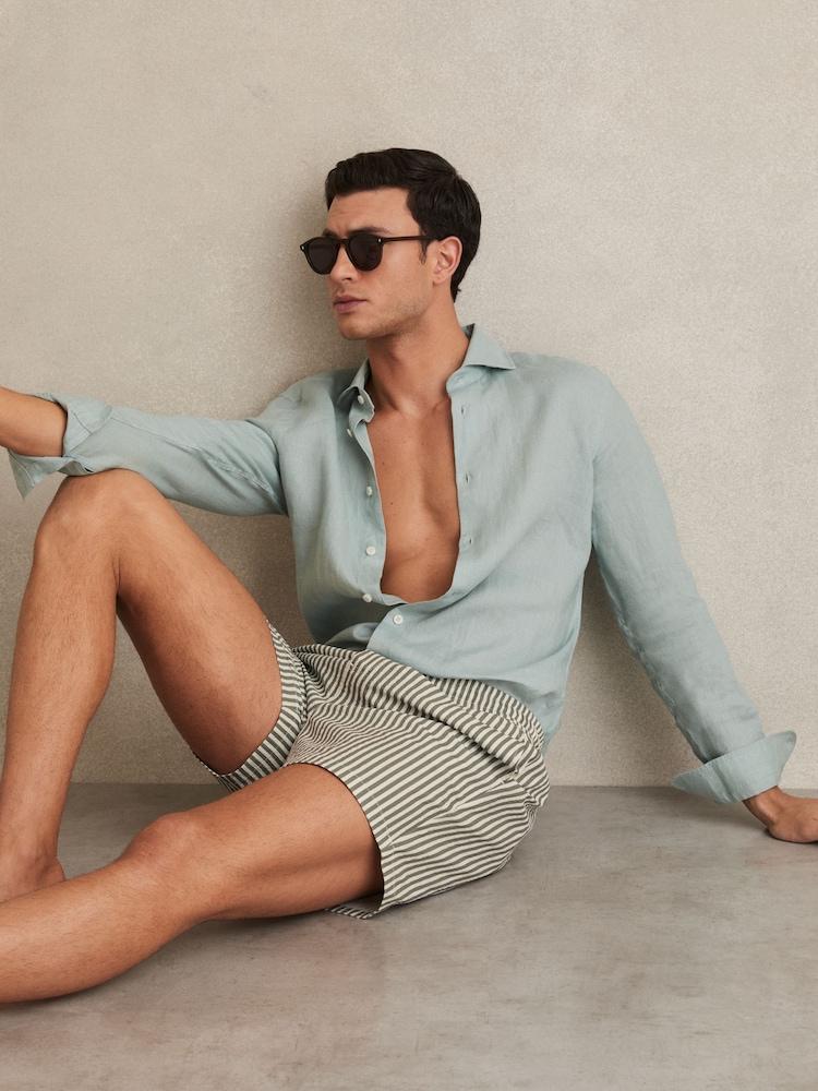 reiss Seersucker Stripe Swim Shorts in Sage/White