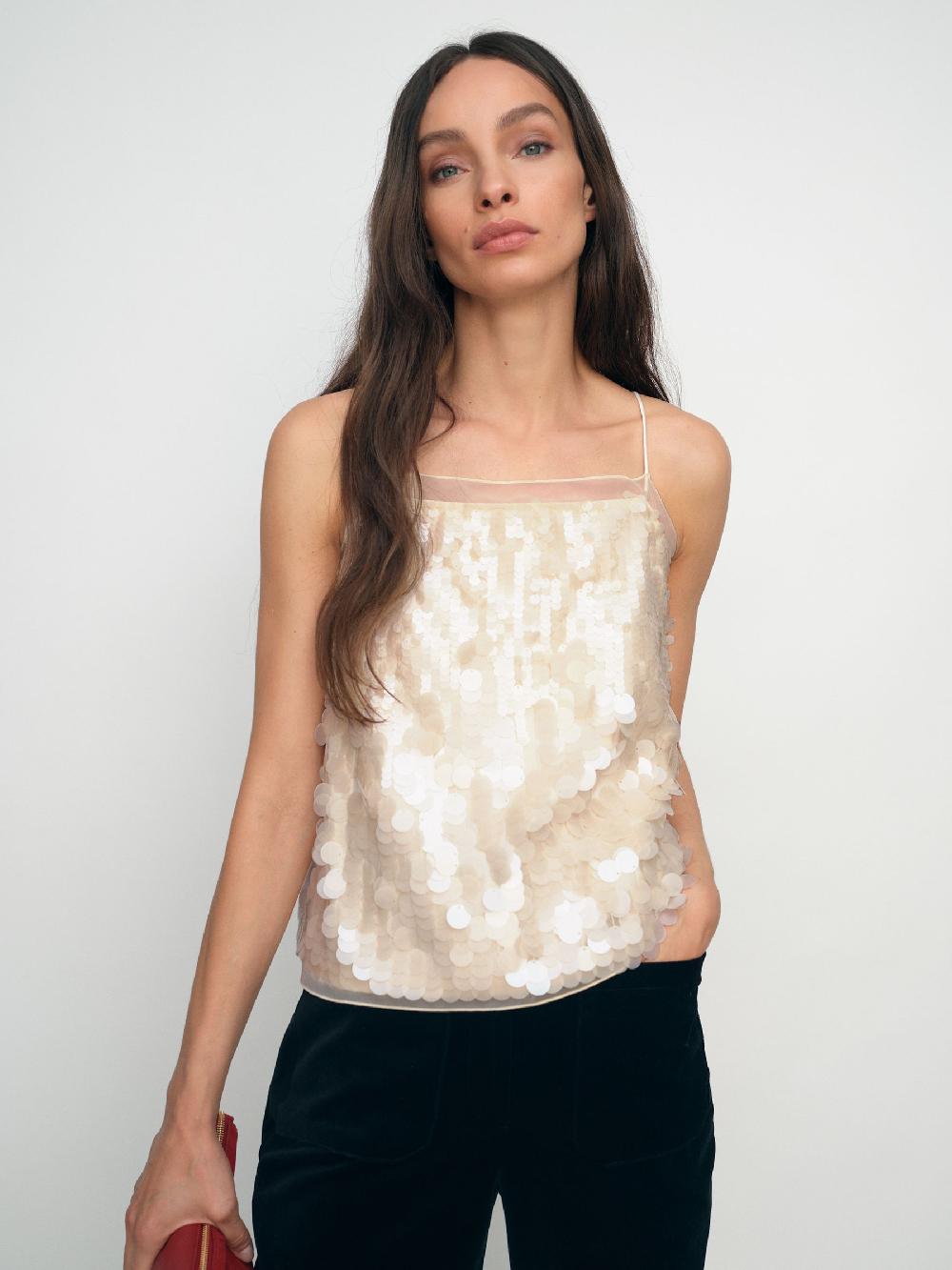 Reiss Sequin Cami Top In Cream
