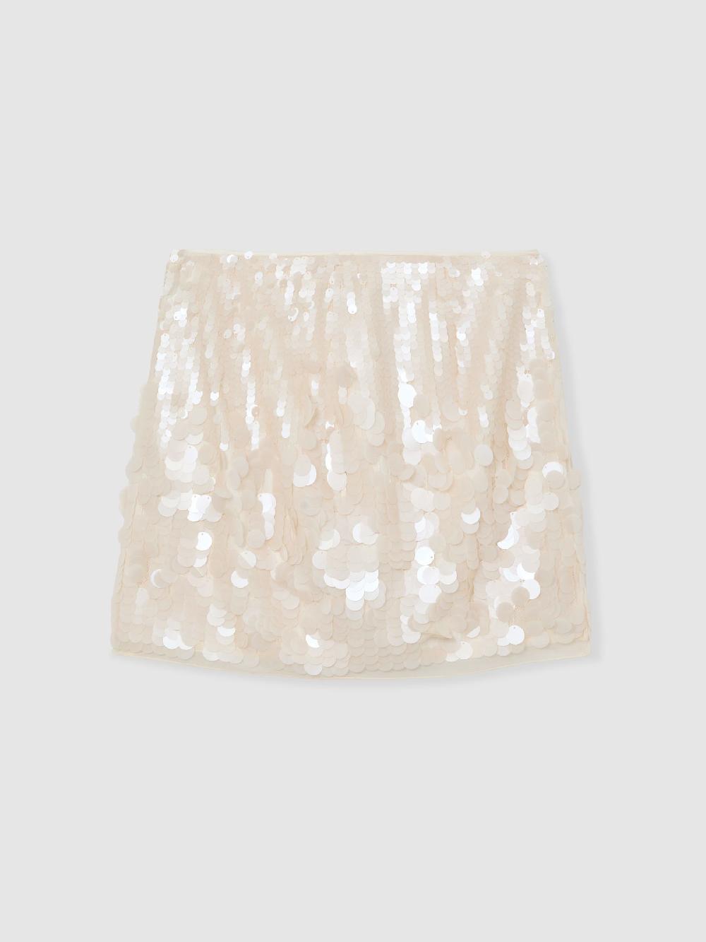 Reiss Sequin Mini Skirt In Cream