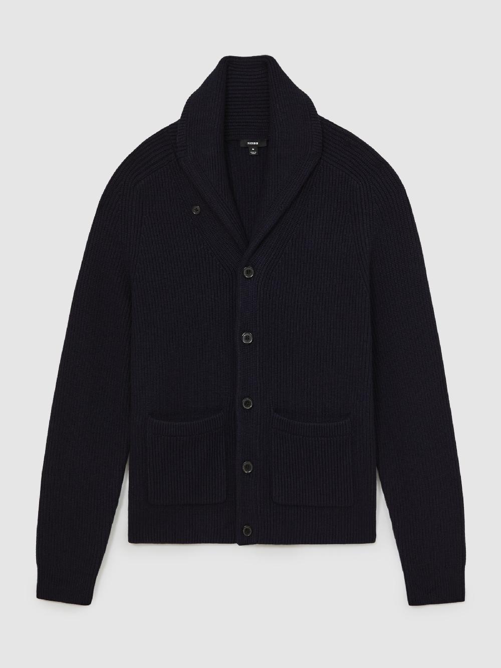 Reiss Shawl-Collar Cardigan With Wool In Navy