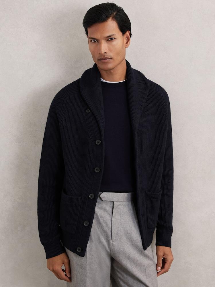 reiss Shawl-Collar Cardigan With Wool in Navy