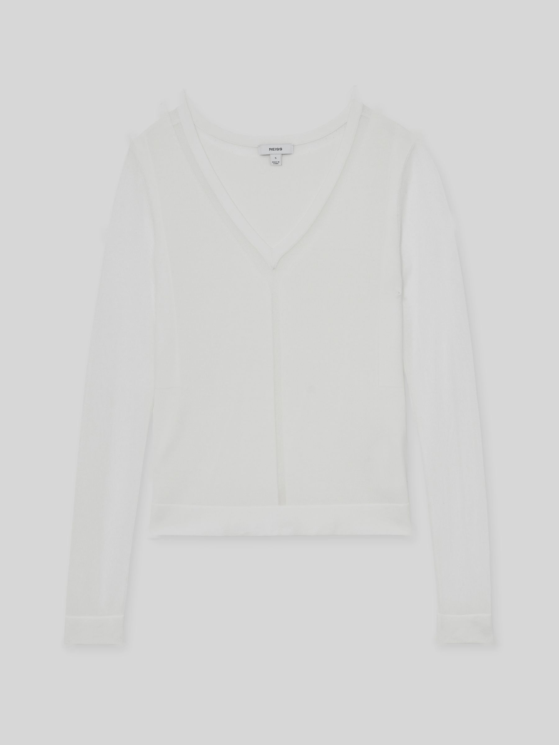 Reiss Sheer-Detail V-Neck Top In White