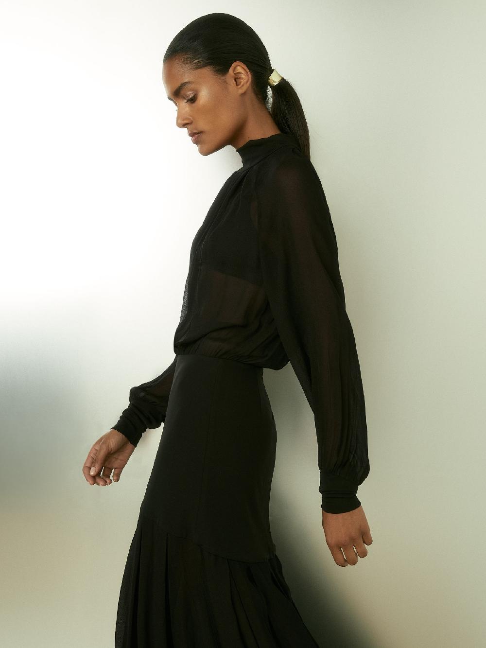 Reiss Sheer Jersey Gathered Maxi Dress In Black