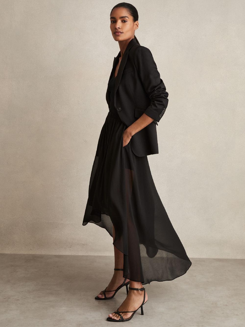 Reiss Sheer-Overlay High-Low Shorts In Black